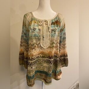 Chico’s Cotton and Chiffon Bohemian Multicolor Women's Top size Large